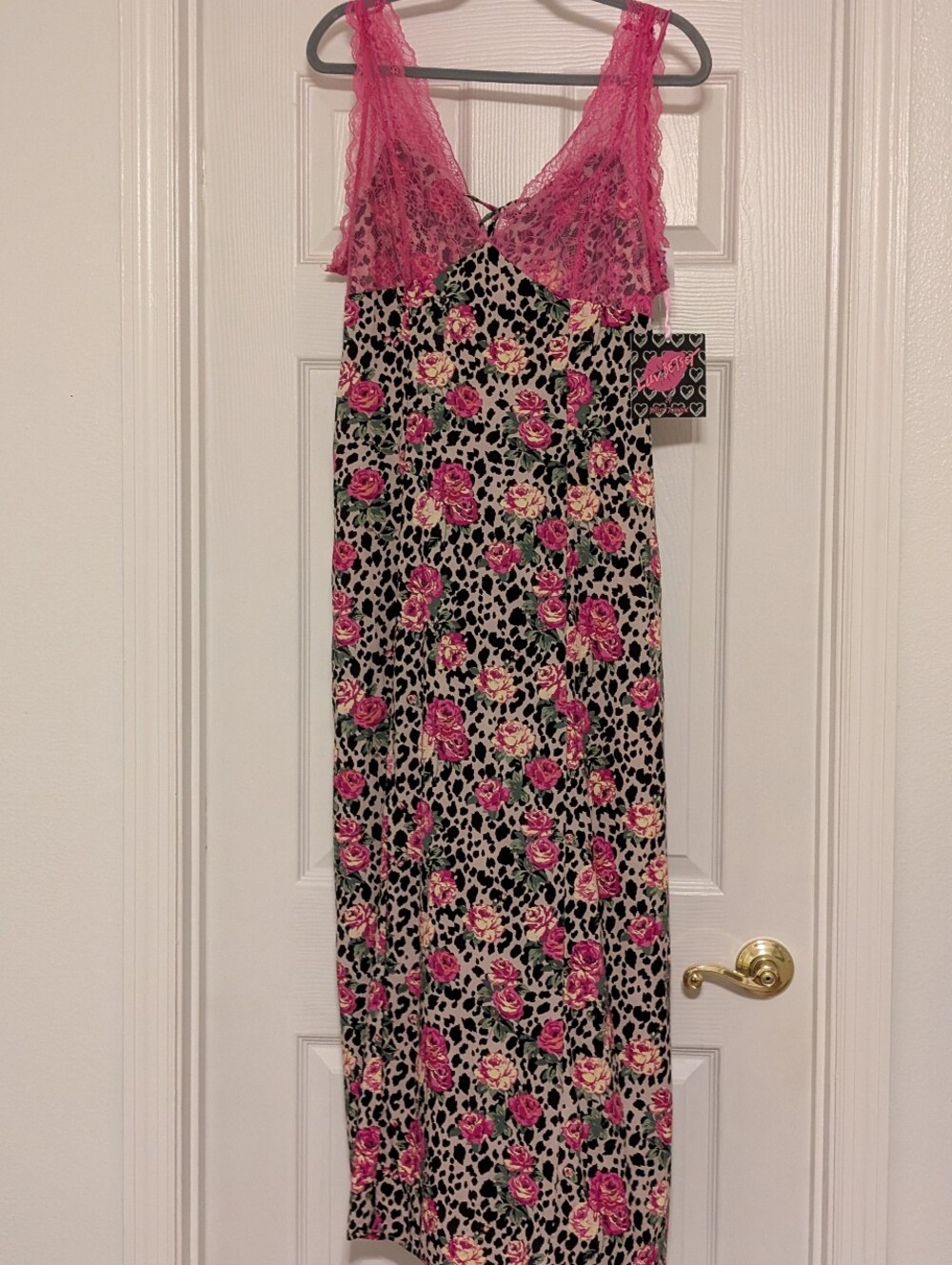 Sleeveless Pink Floral Lace-Trim Maxi Sleep Dress